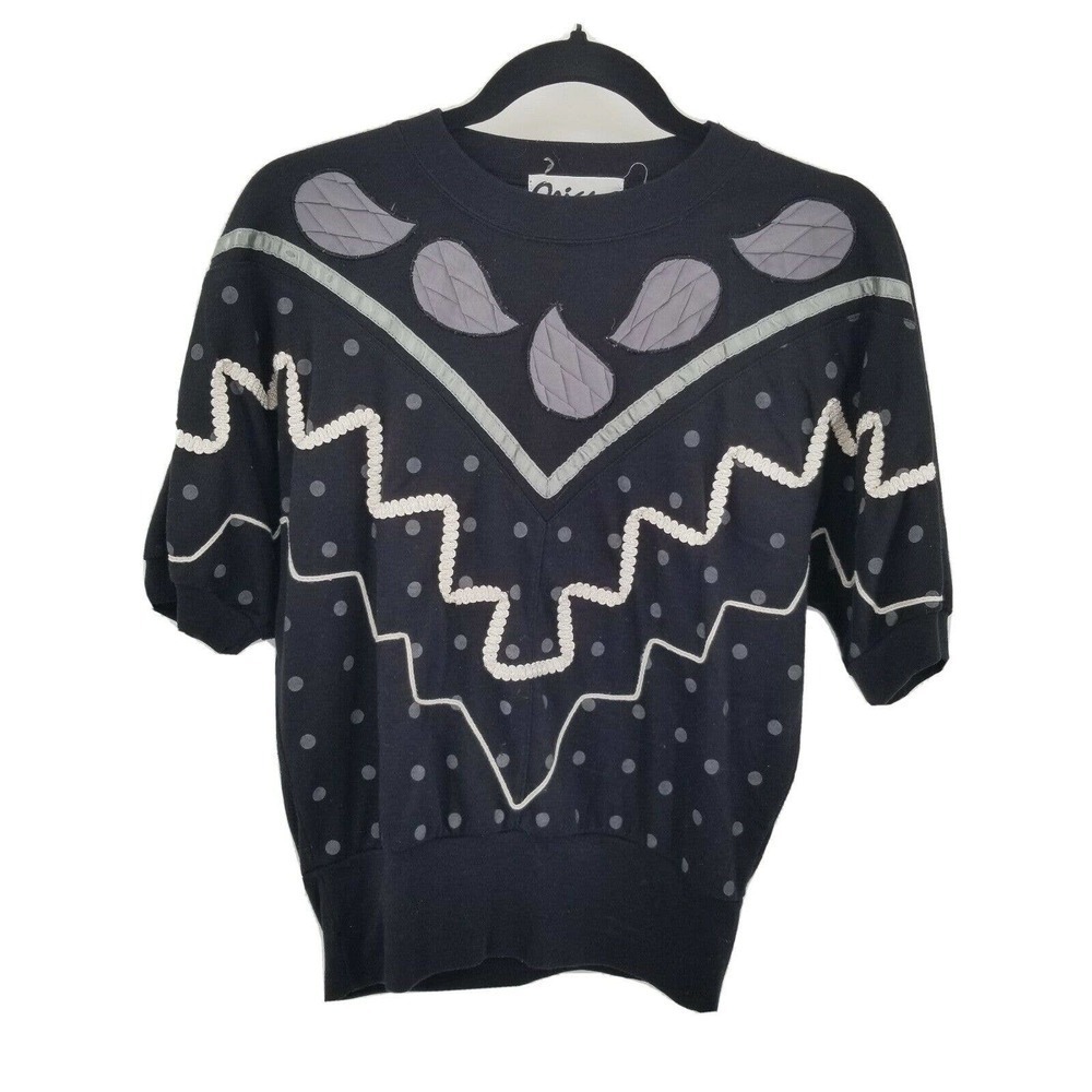Oriana s vintage 80's top brickbrack ribbon leaf